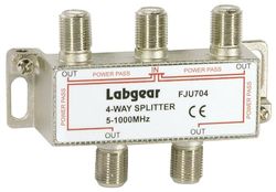 TV Aerial Splitter Labgear UHF 4-way Signal Splitter with 7.4 dB Loss, F-Type DC Pass All Ports, Operating Frequency of 5-1000MHZ