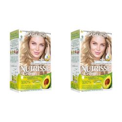 Garnier Nutrisse Creme Coloración Nutritiva Permanente, Tinte 100% Cobertura de Canas con Mascarilla Nutritiva de 4 Aceites - Tono 9 Rubio muy Claro (Paquete de 2)