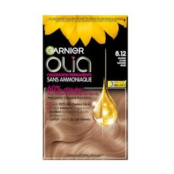 Garnier - Olia - Coloration Permanente - Sans Ammoniaque - 60% d'Huiles Naturelles de Fleurs - Préserve la Qualité des Cheveux - Cheveux Doux et Brillants - Blond Cendré Irisé (8.12) - 120g
