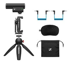 Sennheiser Professional MKE 400 + mobiele kit, directionele on-camera microfoon met smartphoneklem & Manfrotto PIXI Mini statief, 509257, hulp, zwart