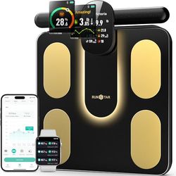 RunSTAR Lichaamsvetweegschaal, digitale personenweegschaal met 8 elektroden voor lichaamsgewicht en lichaamsvet, BMI, spiermassa en analyse van 28 lichaamsparameters, met full-colour TFT-LCD op de