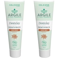 CIEL D'AZUR LABS - Denticlay Argile - Dentifrice Bio à l'Argile Blanche et à l'Eau Thermale de Digne les Bains - Certifié Bio Cosmos Organic - Tube 75ml - Anis (Lot de 2)
