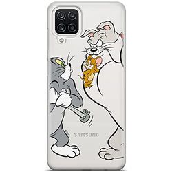 ERT GROUP mobiltelefonfodral för Samsung A12 / M12 originalt och officiellt licensierat Tom and Jerry mönster Tom i Jerry 001 Vit anpassad till formen på mobiltelefonen, gedeeltelijk transparant