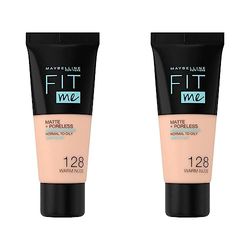Maybelline Fit Me Foundation, Matte & Poreless, Full Coverage Blendable Normal to Oily Skin, 128 Warm Nude 30ml (Pack of 2)