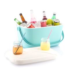 InnovaGoods - Draagbare Retro Koelbox 20L, Vintage Design, Hoge Thermische Isolatie, Multifunctioneel Deksel met 2 Bekerhouders, Licht en Handig, Turkoois, Polypropyleen
