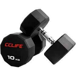 CCLIFE RedForce Dodekagon halters, dumbell, 1-delige set, 2 stuks, rubber, gietijzer, verchroomde handgrepen, 10-60 kg, dumbell push-ups