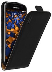 mumbi Funda de piel auténtica con tapa, compatible con Samsung Galaxy S7, funda de piel tipo cartera, negra