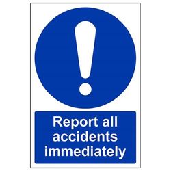 vsafety 43001 au-s obbligatoria generale Sign, Autoadesivo, Relazione tutti gli incidenti immediatamente, verticale, 200 mm x 300 mm, colore: blu