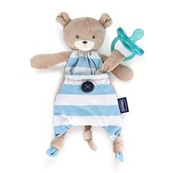 Chicco Pocket Friend - o amigo da chupeta, porta-chupetas para bebés recém-nascidos, em forma de coelho, prático e higiénico, para entretenimento, acalmar e mimar, chupeta de peluche azul