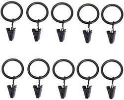 Metal Black Curtain Pole Rings with Clips 28mm Large Curtain Rings Curtain Rods Hanging Hooks For & Clips Pack of 10