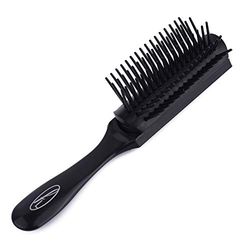 Fine Lines Brosse à cheveux à 5 rangées pour homme et femme - Coussin en caoutchouc noir - Idéal pour les cheveux bouclés ou fins et les extensions de cheveux - Compagnon de voyage parfait - Design