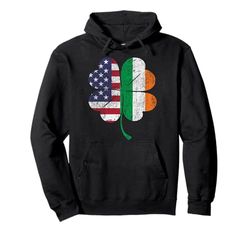 Shamrock Hoodie, Irish American Flag St Patricks Day Pullover Hoodie