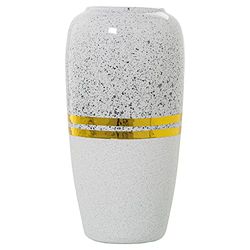 JARRÓN CERÁMICA PLATEADO/BLANCO C/FRANJAS ORO_°15X30CM