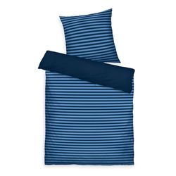 Herding TOM TAILOR Bettwäsche Medium Stripes Mörk Navy & Cool Blå, 80 x 80 cm + 155 x 220 cm, 100% bomull/renforce, med motiv och farbigem Markenreißverschluss