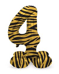 Folat 63954 Standing 4 Tiger Chic Lion Brown Black 72 cm Birthday Decoration Balloon Number No Helium Required, Bunt, Standard Size