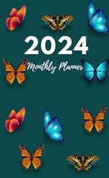 2024 Monthly Pocket Planner: 12 Month from JANUARY to DECEMBER 1 Year Small Size with Holidays|Includes Place for Contacts, Notes, Important Dates, and Passwords|butterfly cover