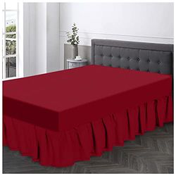 GC GAVENO CAVAILIA Polycotton Frilled Sheet, Corner Elasticated Skirts, Breathable Plain Bed wrap, Polyester-Cotton, Red, Double Base Valance