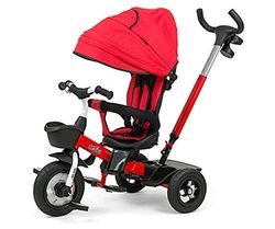 Milly Mally Driewieler Movi voor kinderen van 1-5 jaar, tot 25 kg, comfortabele, draaibare zitting 360 graden, bediening met één handgreep, afneembare leuning, veiligheidsgordels rood