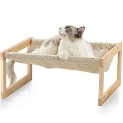 FUKUMARU Hondenbed, groot ademend kattenbed, houten kattenhangmat voor buiten, 21 x 16,5 inch verhoogd huisdiermeubilair geschikt voor katten, puppy's, konijnen, konijnen en kleine dieren