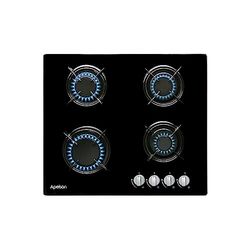 Apelson Placa de gás ACGI 4060 BK 4 queimadores esmaltados gás ligado eletrónico válvulas segurança gás natural injetores gás butano largura 60 cm grande potência 7 kg acabamento vidro preto