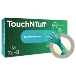 Luvas descartáveis de nitrilo em pó Ansell TouchNTuff 92-500 com certificação alimentar, alta resistência química, proteção mecânica, luvas de segurança profissional, verdes, L (100 luvas)