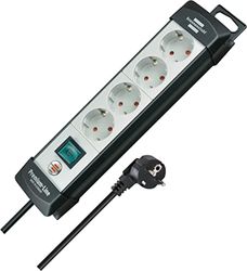Brennenstuhl Premium-Line Extensão de tomadas com 4 tomadas de energia (cabo de 5 m, com interruptor, montável, Made in Germany) preto/cinzento