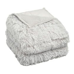 Sienna Couverture lestée réversible en Polaire Douce à Poils Longs pour Adultes - Argenté - 125 x 150 cm - 4 kg