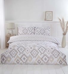Rapport home Reversible Duvet Cover Set Single Bedding Set (135 x 200 cm) - Ikat Print Soft and Easycare Bedding with Natural Woven Look Breathable & Lightweight Boho Style With Secure Snap Closure