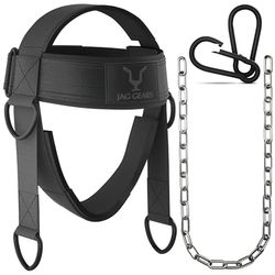 JAG GEARS Allenamento Collo Imbracatura – Collo Trainer 7 Mm Neoprene Imbottito Con Catena in Acciaio Regolabile Lunga 110 Cm Per Palestra, Corsa, Boxe, Allenamento Del Collo