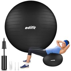 EDIFIT, Pilatesbal, 55,65 en 75, thuistraining, incl. pomp, fitball, zwangerschap, yoga, fitnessstudio, verschillende maten (75 cm, zwart)