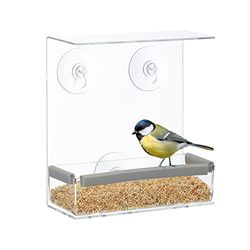 Relaxdays Comedero Pájaros Rectangular Acrílico, Alimentador Aves, para la Ventana, 16,5 x 15 x 7,5 cm, Transparente