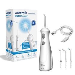 Waterpik Pearl Cordless Dental Flosser, Rechargeable Portable Dental Jet, Travel Size, Easy to Carry Removing Plaque, 2 Pressure Levels, White (WF-13)