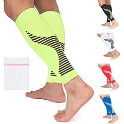 360 RELIEF Compression Calf Sleeves - for Shin Splints Supports | Circulation, Running, Walking, Cycling, Jogging, Fitness, Workout Torn Muscle Cramps | 1 Pair, Large, Green with Mesh Laundry Bag