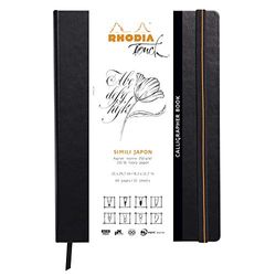 Rhodia 116125C – häfte calligrapher bok DIN A4 (21 x 29,7 cm), 32 ark, blank, Clairefontaine-papper Simili Japon elfenben 250 g, gummistängning, bokmärke, skydd av konstläder svart, 1 styck