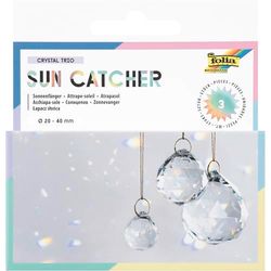 folia 23849-Sun Catcher CRYSTAL TRIO, 3 attrape-soleil en verre avec 16 m de fil métallique doré, Ø 2, 3 et 4 cm de cristaux à suspendre, 23849, Transparent/Gold