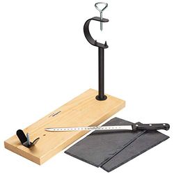 Steelblade – skinkhållare av lackerat trä skinkkniv + 2 tallrikar av naturskiffer, skinkhållare, robust, perfekt för skinka och pallar