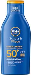 NIVEA SUN Protection & Care sollotion SPF 50+, vattentätt solskydd med vitamin C och hyaluron, snabbabsorberande solskyddsmedel för 48h fukt utan vita rester (100 ml)