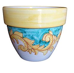 VASO CERAMICA DI VIETRI DIPINTO A MANO; DIAMETRO CM. 25, ALTEZZA CM. 21 FIORIERA MAIOLICA TERRACOTTA COCCIO COTTO