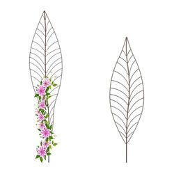 Relaxdays Tuteur à Plantes, Lot de 2 (Dimensions différentes), en Forme de Feuille, métallique, Non Fixe, Marron