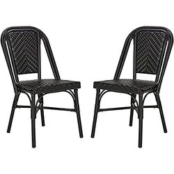Safavieh Set di 2 Sedia Bistrot Aisley, Rattan Wicker, Nero, 54 x 45 x 88,9 cm