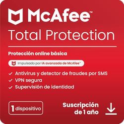McAfee Total Protection para 1 dispositivo 2025 |12- meses | VPN segura, el software de seguridad incluye antivirus, gestor de contraseñas, supervisión de identidad | Descarga digital