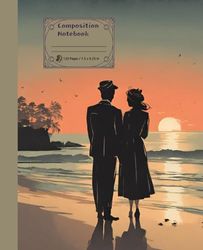 Composition Notebook: lovers watching the sunset. wide rule. vintage