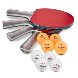 Hy-Pro Ensemble de Tennis de Table avec Raquettes – Ensemble Complet avec balles de Tennis de Table 3 étoiles et 4 Raquettes multiplis – Kit de Raquette de ping-Pong idéal avec étui de Transport pour
