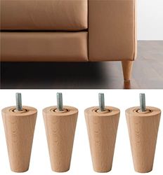 IPEA 4 Patas para Muebles y sofás de Madera Altura 10 CM – Fabricado en Italia – Juego de 4 Patas de Madera en Bruto con Forma de Cono para Armarios y Sillones – 100 mm – Color Natural