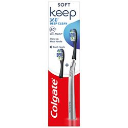 Colgate Keep 360 Deep Clean - Spazzolino da denti morbido | Spazzolino sostituibile | Manico in metallo riutilizzabile | 2 testine di ricambio morbide