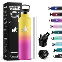 KollyKolla Borraccia Termica 1 litro, Bottiglia d'acqua senza BPA, Borraccia in Acciaio Inossidabile con Cannuccia, a Prova di Perdite, Riutilizzabile, Borracce per Ufficio, Sport, Ciclismo, Lavoro