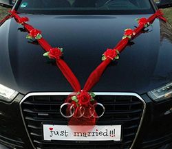 Autoschmuck Organza M Auto Gioielli Sposa Coppia Rose Decorazione Organza M Matrimonio Car Wedding Decorazione (Rosso/Rosso)