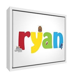 Feel Good Art ingelijste kunstdruk op canvas met massief houten frame in schattig illustratiedesign (64 x 44 x 3 cm, groot, Ryan)