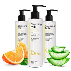 Latte micellare detergente viso con Vitamina E e Aloe Vera 3 in 1 Struccante anti-macchie Detergente pori Latte idratante Contorno occhi Trucco waterproof 3 X 200 ml