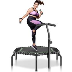 VEVOR Mini-trampoline voor training, belasting 205 kg, kleine stabiele en stille trampoline met schuimrubberen handgreep, in hoogte verstelbaar in 3 niveaus, voor training binnen/tuin, 1385 x 1240